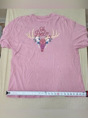 Women’s Pink "Oh Deer" Graphic Knit T-Shirt, Crew Neck, Short Sleeve 2XL